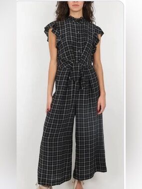 Rebecca Taylor Black Windowpane Tie-Front Maxi Jumper